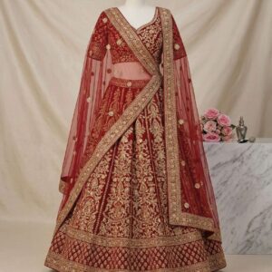 AURA & ALINE Red Bridal Lehenga Choli with Embroidery & Dupatta for Women