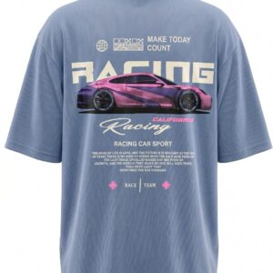 Unisex Oversized Racing Graphic Printed T-Shirt – Premium Blue