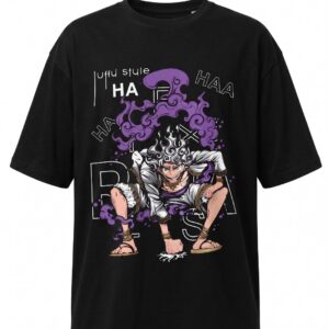Unisex Oversized One Piece Luffy Gear 5 Anime Graphic Printed T-Shirt – Premium Black