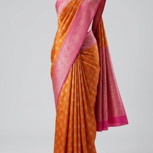 Orange Soft Kanjivaram Silk Saree for Women with Elegant Pink Woven Border