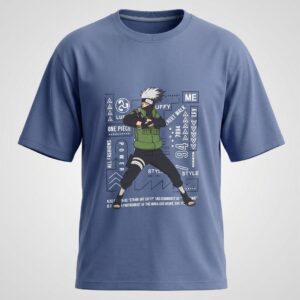 Unisex Oversized Kakashi Anime Graphic Printed T-Shirt – Premium Dusty Blue