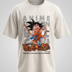 Unisex Oversized Dragon Ball Goku Anime Graphic Printed T-Shirt – Premium Off White