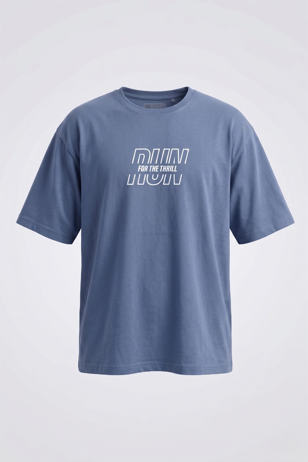Aura and Aline unisex oversized dusty blue Kakashi anime graphic printed t shirt with front Run For The Thrill print and back anime design