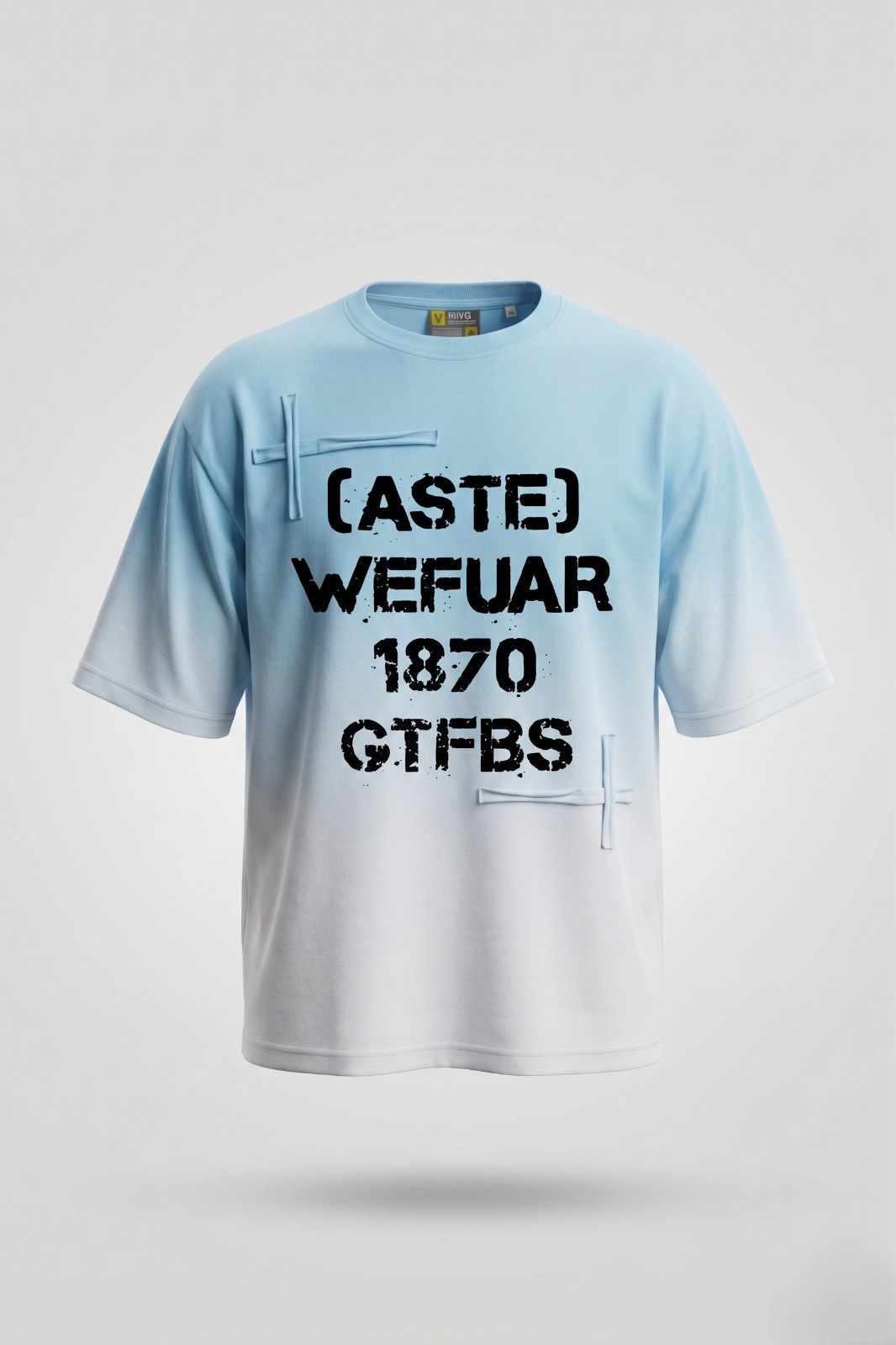Aura and Aline unisex oversized sky blue typography streetwear graphic printed t shirt with bold front print and stylish back typography design