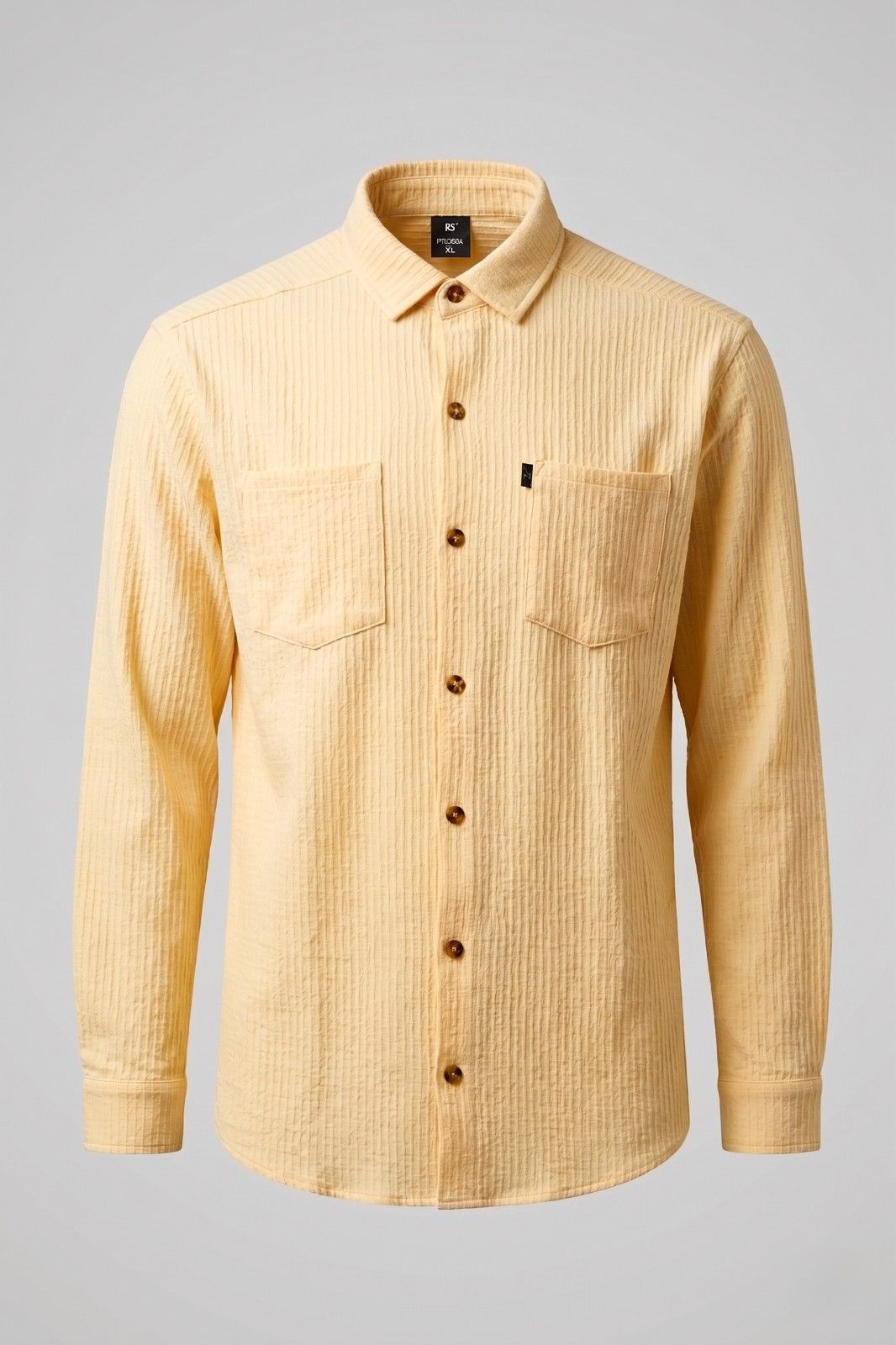 Premium textured full sleeve unisex casual shirt with ribbed fabric and chest pocket in multiple solid colors