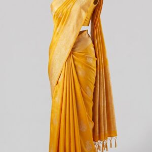 Yellow Soft Silk Saree for Women with Elegant Golden Woven Border