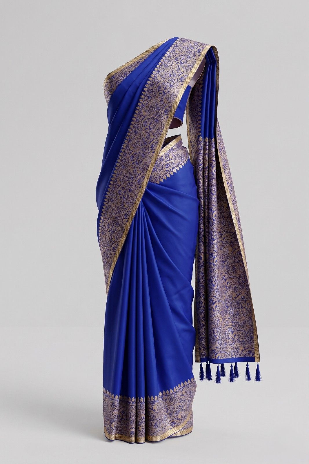 Royal blue soft Banarasi silk saree for women with elegant golden woven border