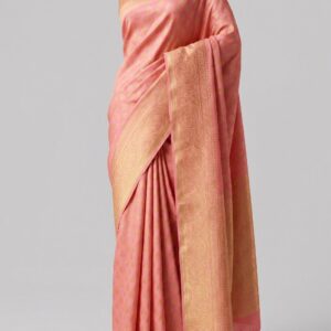 Pink Soft Silk Saree for Women with Elegant Golden Woven Border