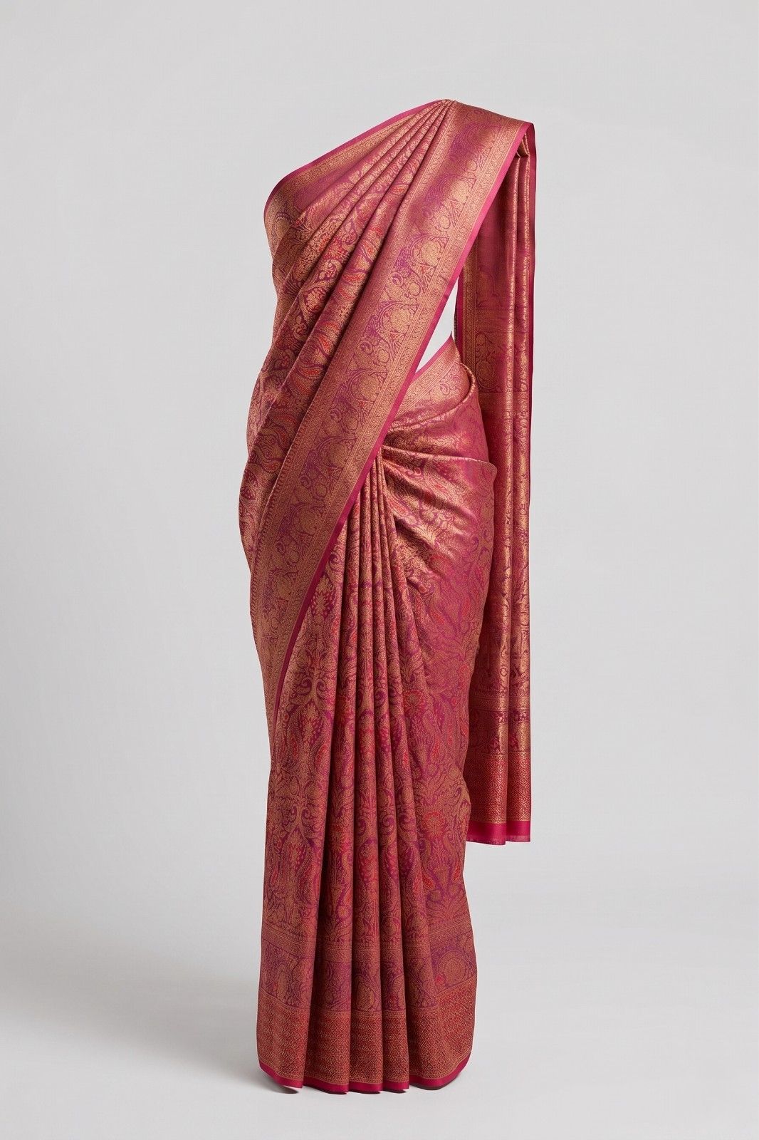 Purple Kanjivaram silk saree for women with elegant golden woven border