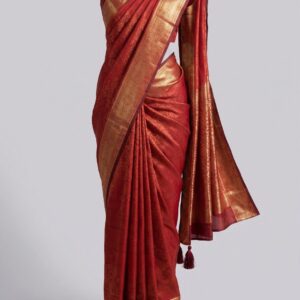 Red Kanjivaram Silk Saree for Women with Elegant Golden Woven Border