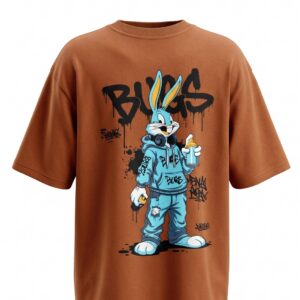 Unisex Oversized Bugs Bunny Streetwear Graphic Printed T-Shirt – Premium Brown
