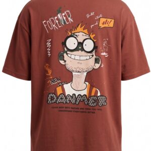 Unisex Oversized Forever Danger Graphic Printed T-Shirt – Premium Rust Brown
