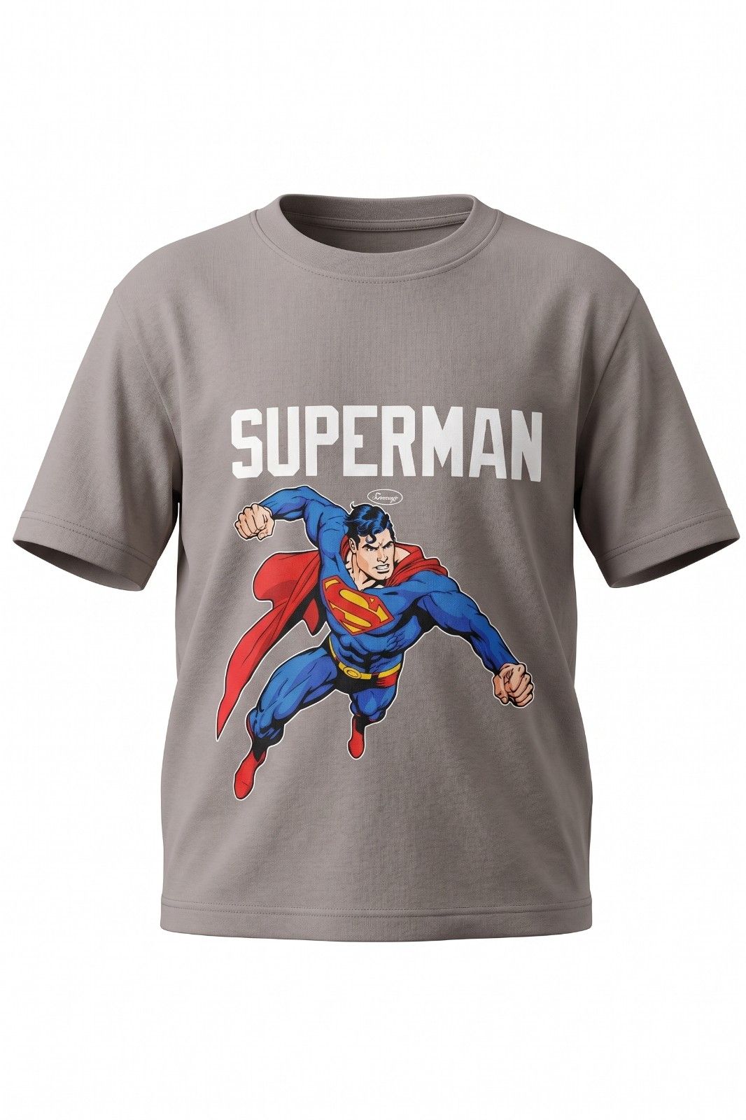Aura and Aline unisex grey Superman graphic printed oversized t shirt with bold superhero front print and casual streetwear design