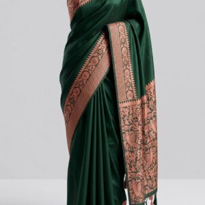 Green Soft Banarasi Silk Saree for Women with Elegant Woven Border