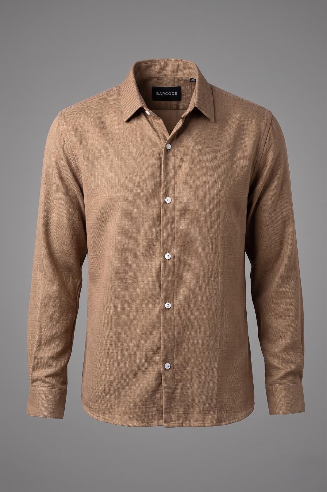 Premium beige full sleeve unisex formal shirt with solid design and classic button-down formal style