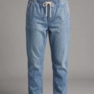 Unisex light wash denim jogger pants with drawstring
