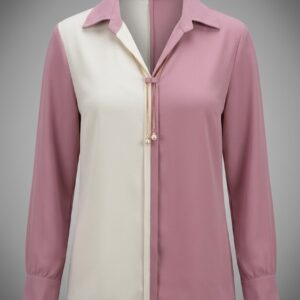 Women Color Block Tie-Neck Shirt Top