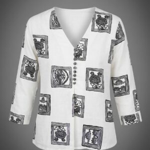 Women Printed V-Neck Button Detail Top