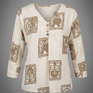 Women Printed V-Neck Button Detail Top