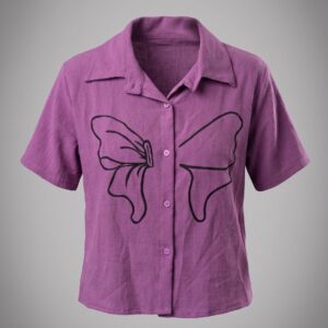 Women Butterfly Print Short Sleeve Shirt