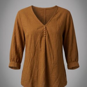 Women Solid V-Neck Button Detail Top