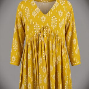 Women Mustard Printed Empire Waist Peplum Top