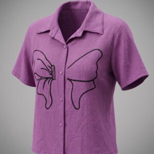 Women Butterfly Print Short Sleeve Shirt