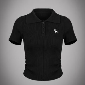 Women Ribbed Polo Knit Top