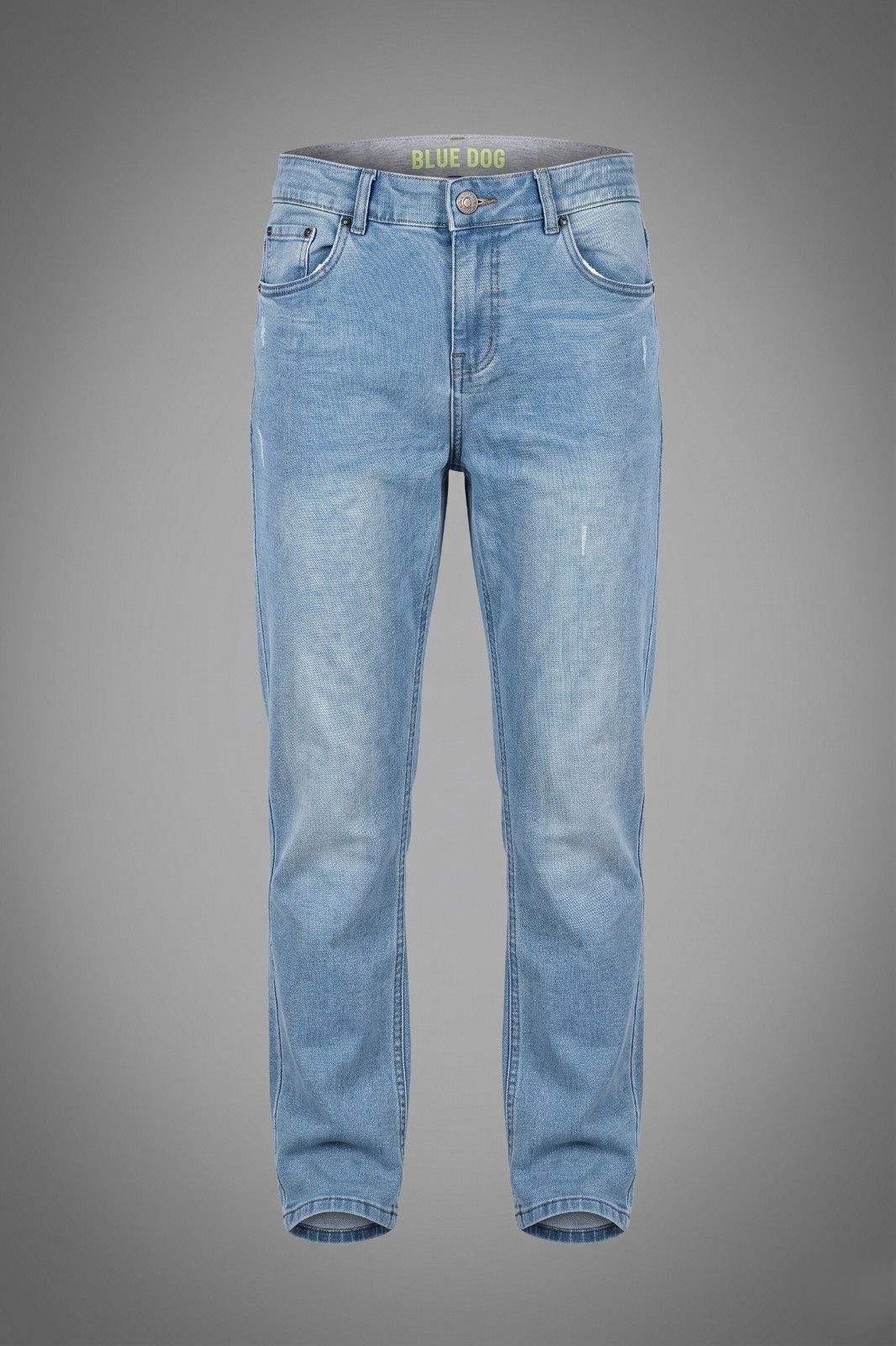 Unisex light wash slim tapered denim jeans