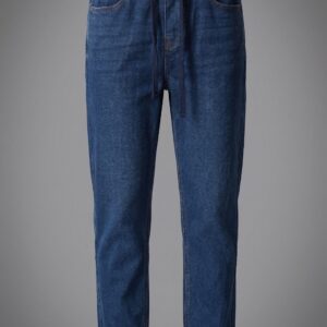 Unisex dark blue denim jogger pants with drawstring