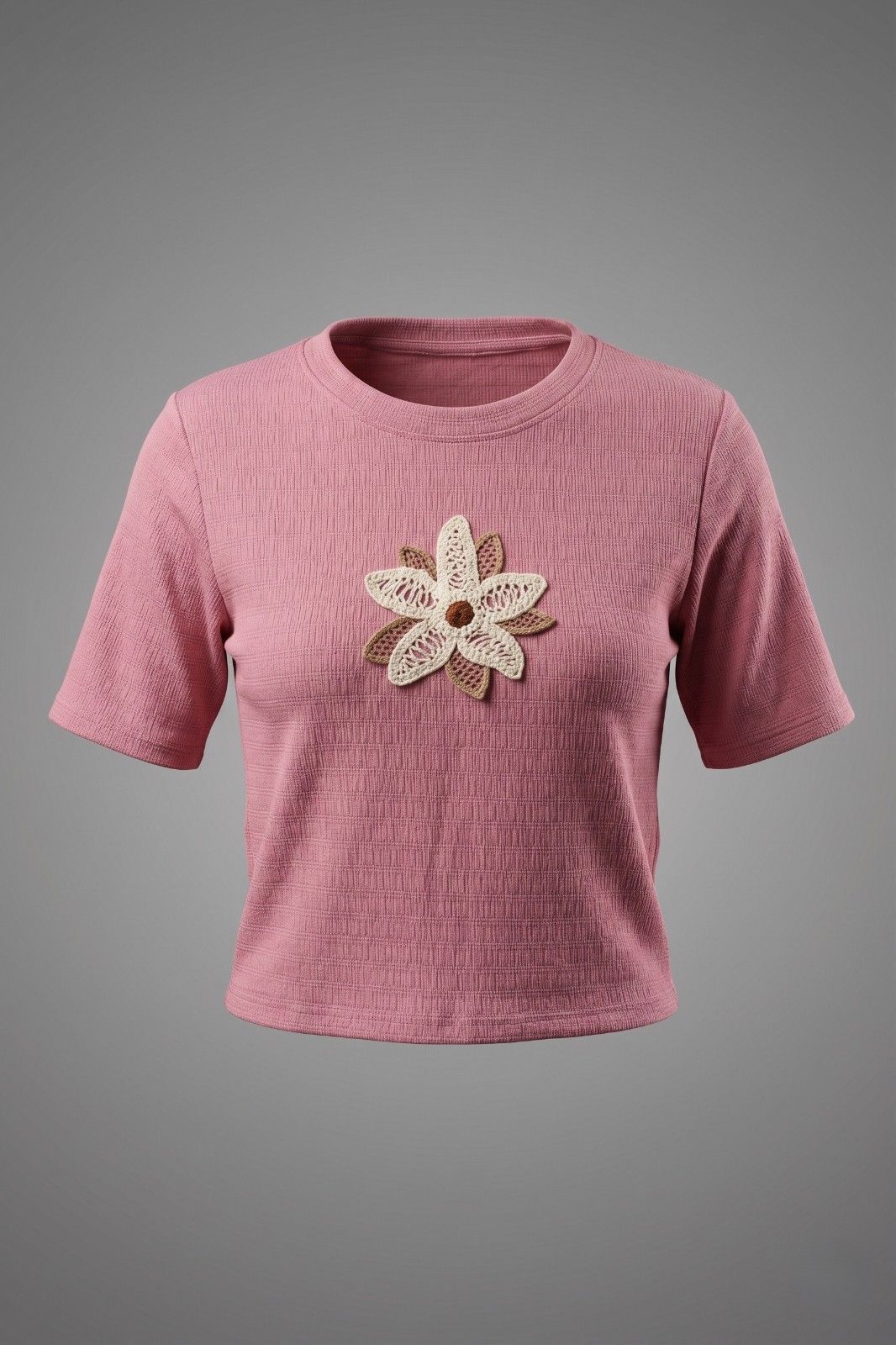 Women dusty pink floral crochet crop top