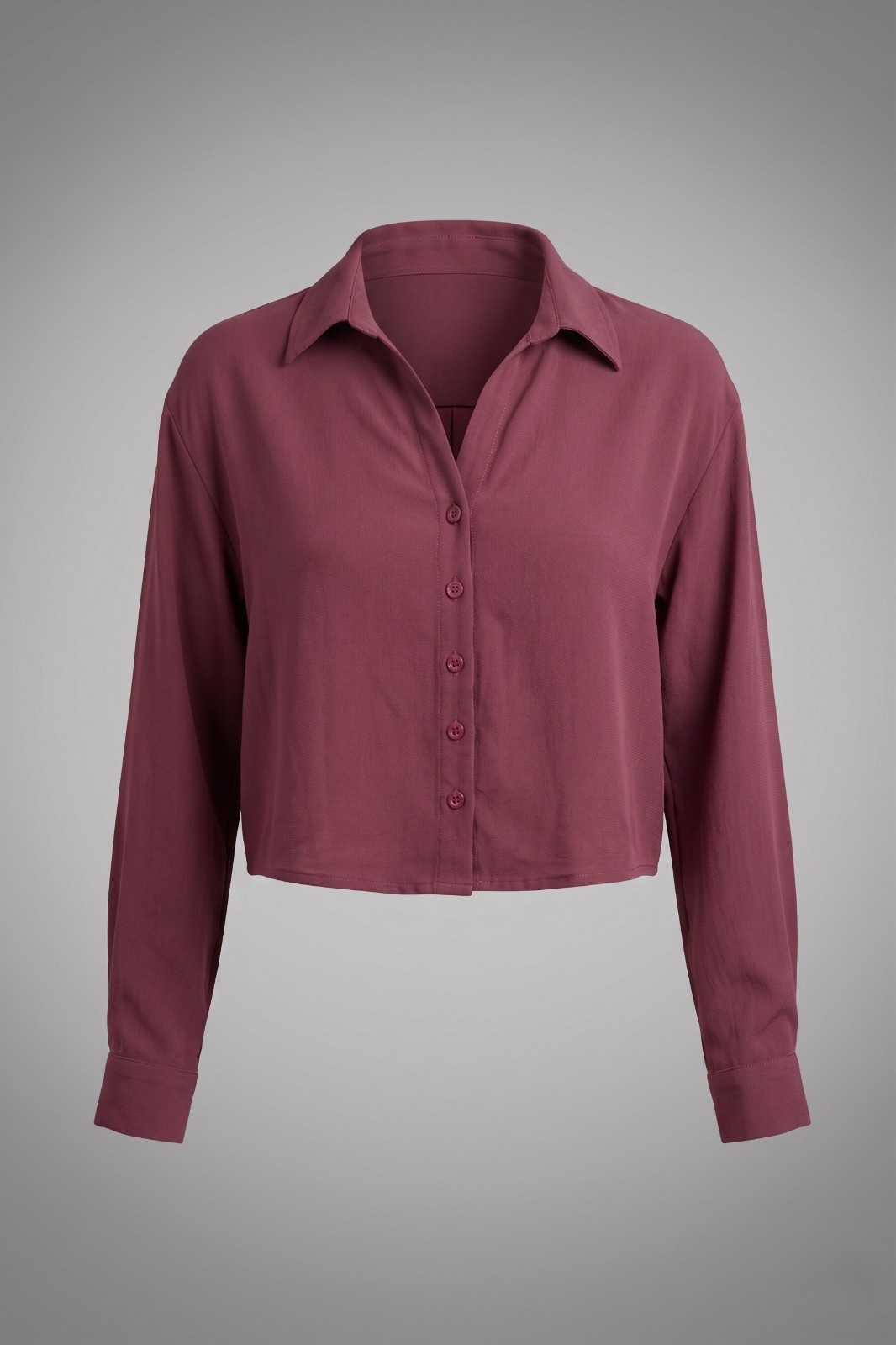 Women wine red cropped button shirt