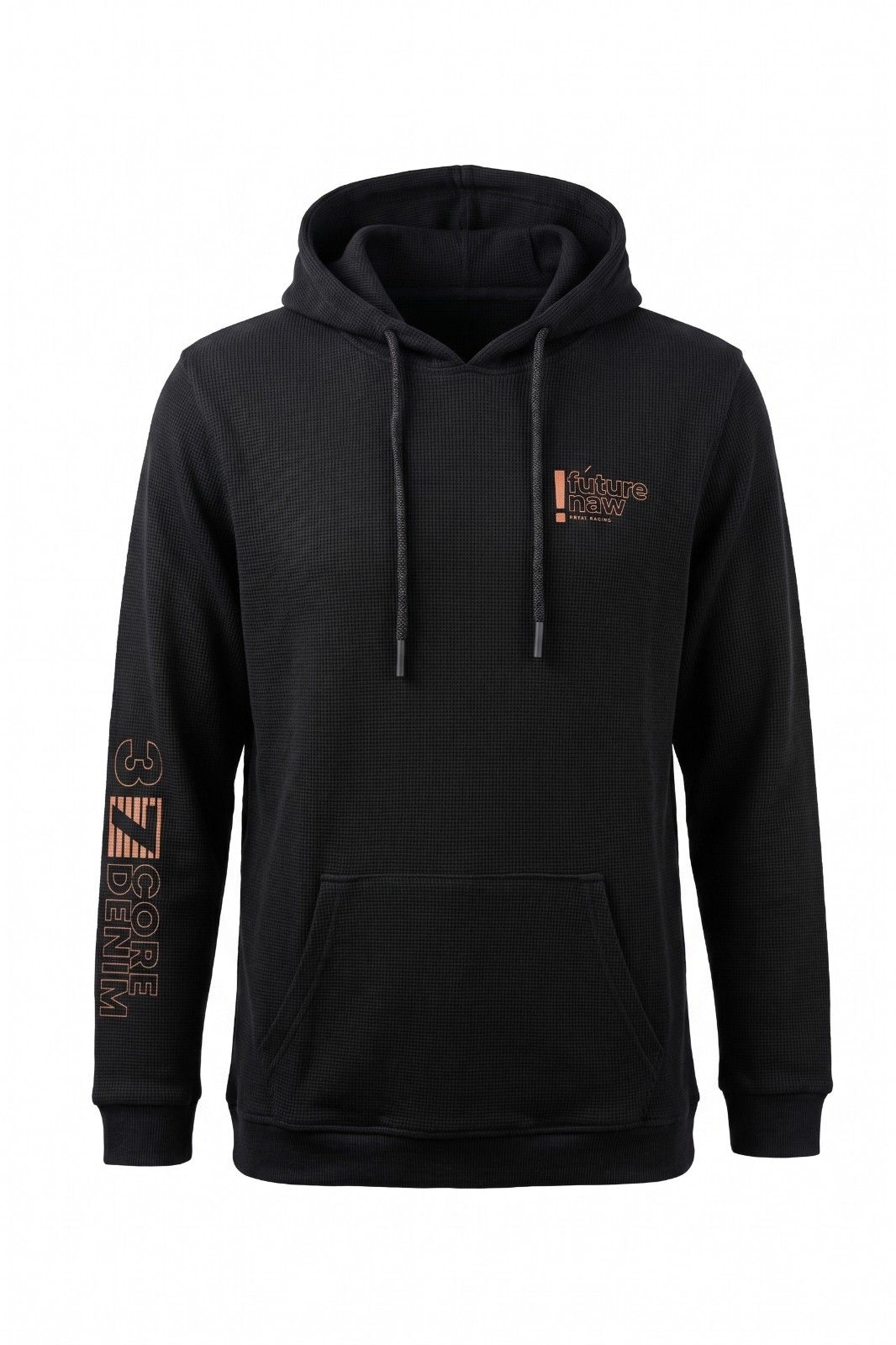 Premium waffle textured unisex hoodie with drawstring hood and kangaroo pocket in multiple colors