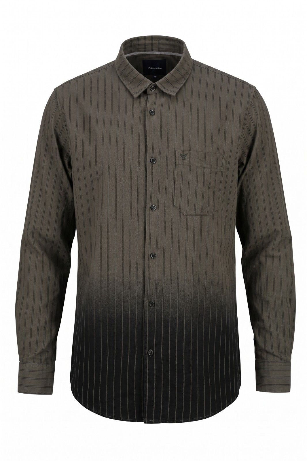 Ombre pinstripe casual shirt with dark gradient fade and vertical stripe detailing