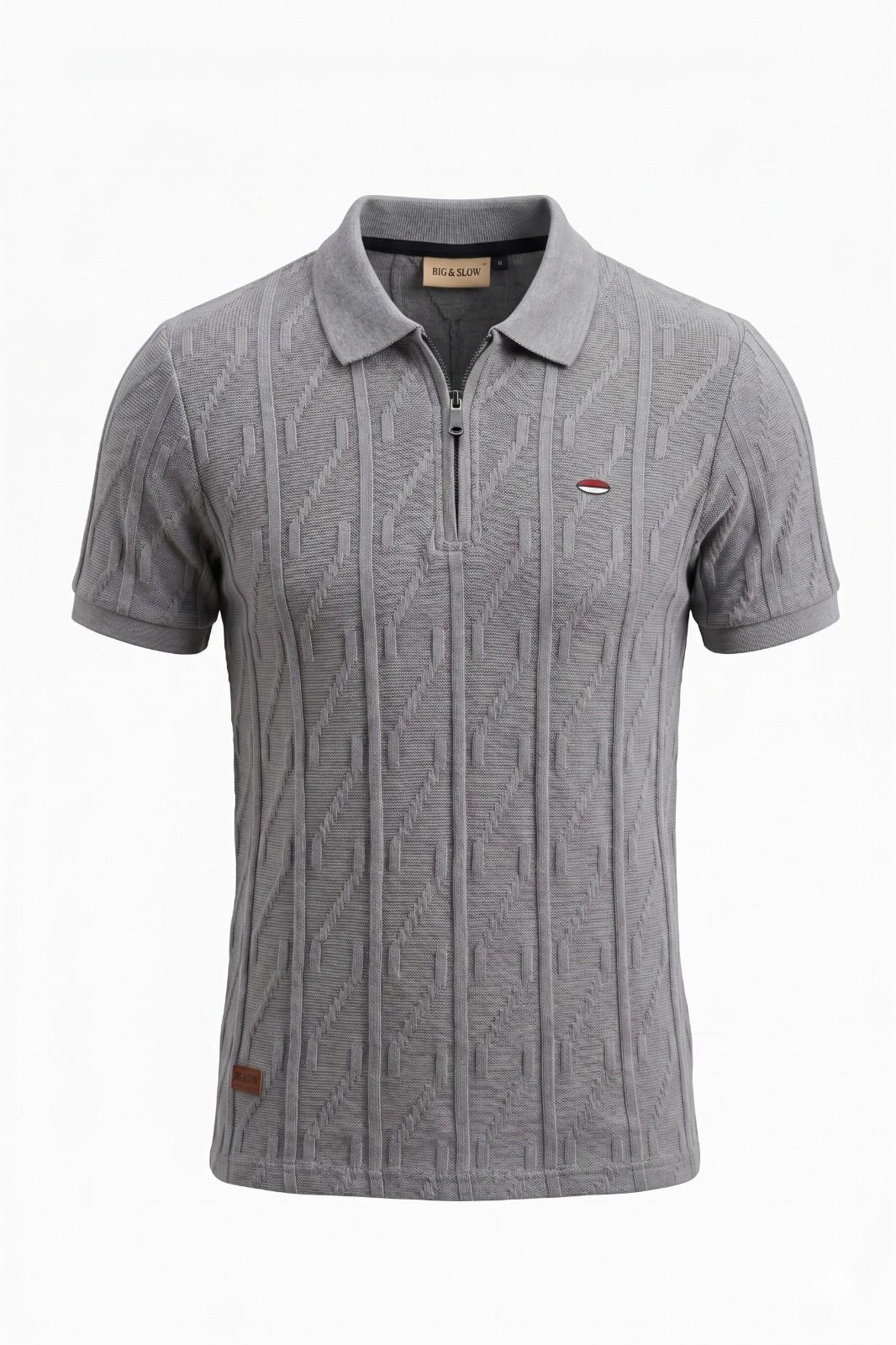 Premium textured unisex polo t shirt with zip collar in dark grey and light grey colors